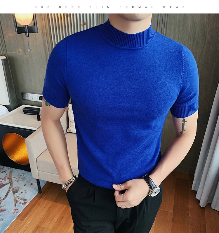 11 cores outono de alta qualidade manga curta malha t camisas dos homens fino sólido pullovers casual esticado camiseta streetwear homme