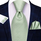 Hi-tie masculino elegante gravata lenço abotoaduras 3 pçs conjunto xadrez azul claro para smoking moda clássico seda luxo gravata para homem