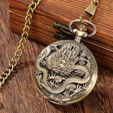 Bronze Vintage Ancient Dragon Design Quartz Pocket Watch Steampunk Analógico FOB Pocket Chain Presente Homens Mulheres Colar Pingente Relógio