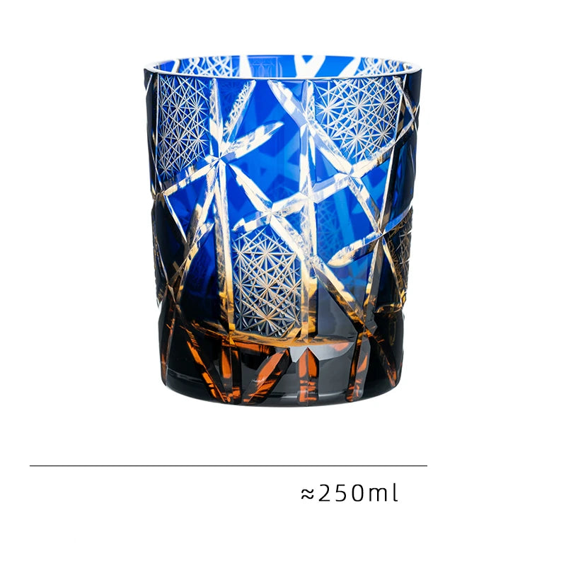 Japonês Real Especial Retro Vinho Copo, Corte Da Mão, Piscando Relâmpago Design, Âmbar Whisky Vidro, Caixa de Presente High End, Edo Kiri