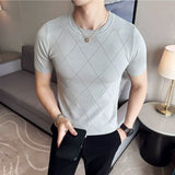 Camiseta respirável de seda gelada masculina, manga curta, camiseta de malha, gola redonda, slim fit, elástica, casual, verão, 3XL, 3XL, 2023