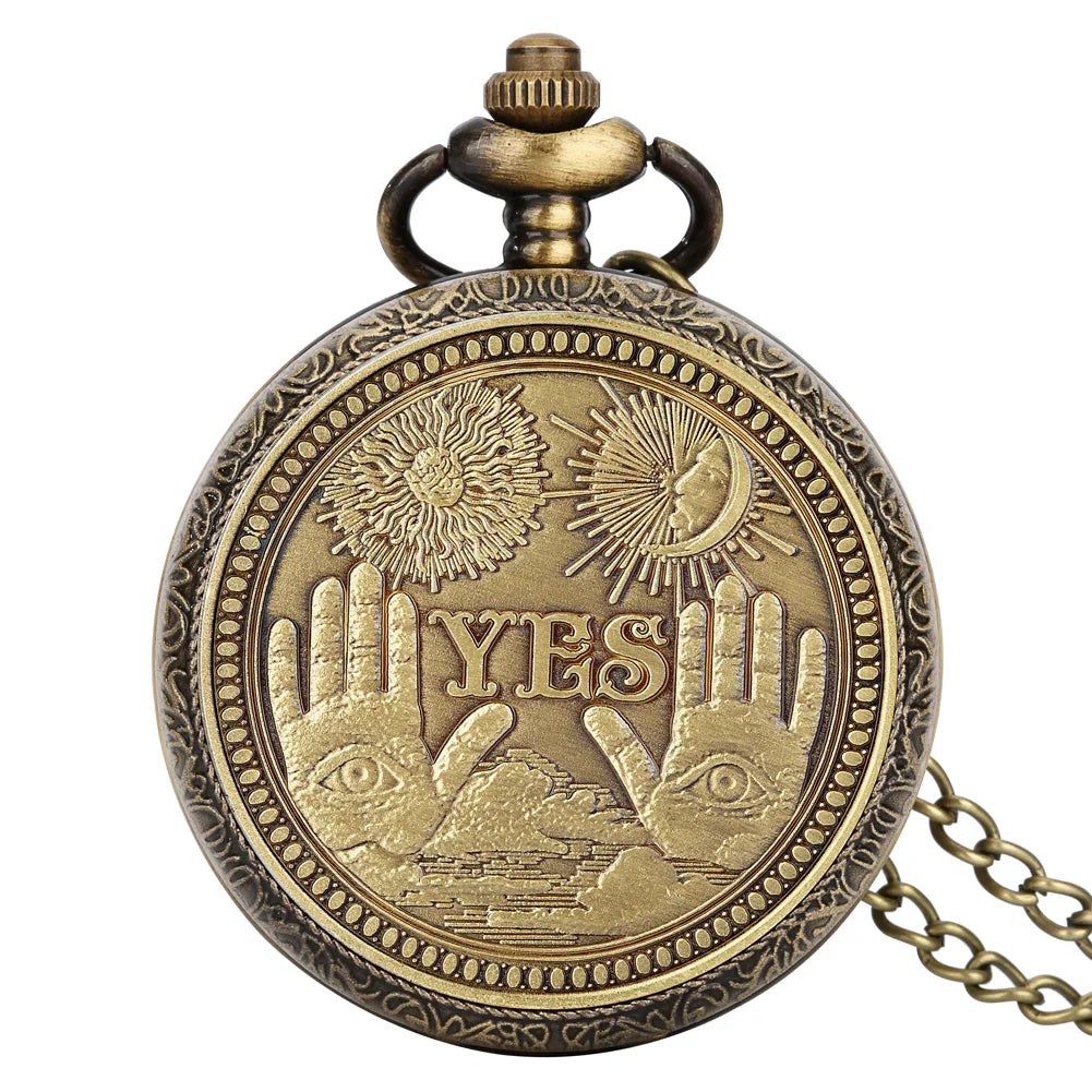 Vintage bronze chinês retro tai chi fofoca banish mau sorte relógio de bolso de quartzo colar pingente melhor amigo amizade jóias