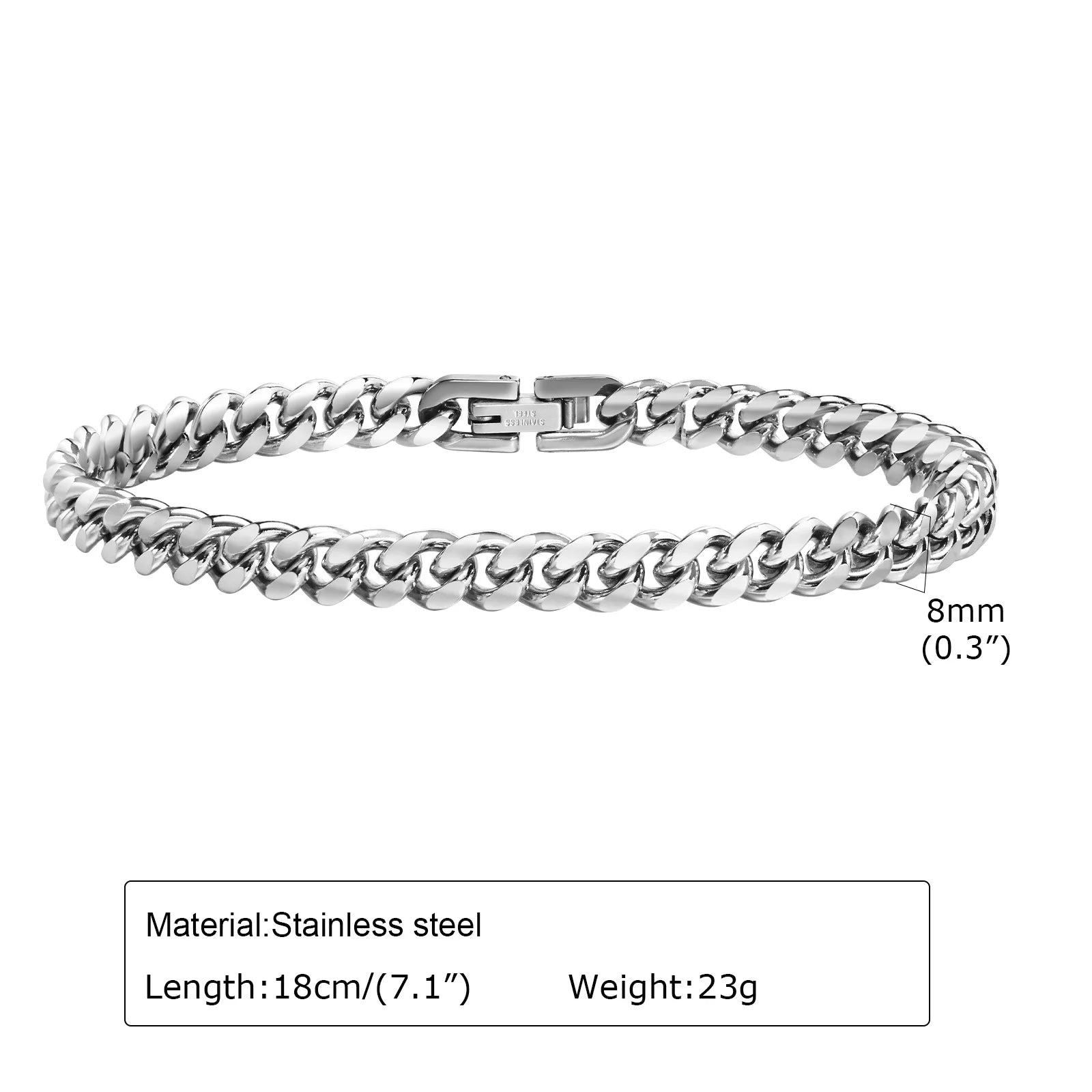 Vnox-Pulseiras de Corrente Cubana para Homens e Mulheres, Aço Inoxidável Sólido, Pulseira Curb Link, Jóias, 6mm, 8mm, 10mm, 12mm