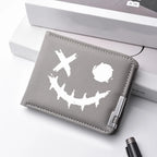 Carteira masculina de couro PU impressa com desenhos animados com vários slots para cartões Slim Funny Expression Design Carteira compacta elegante