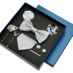 Conjunto de gravata lisa para homens, cor sólida, bolso, broche quadrado, caixa de presente para casamento, negócios, luxo, 8 peças, presente masculino