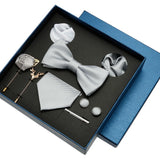 Conjunto de gravata lisa para homens, cor sólida, bolso, broche quadrado, caixa de presente para casamento, negócios, luxo, 8 peças, presente masculino