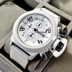 Megir moda masculina pulseira de silicone esporte quartzo relógios de pulso analógico display cronógrafo relógio preto para homem com calendário 2002