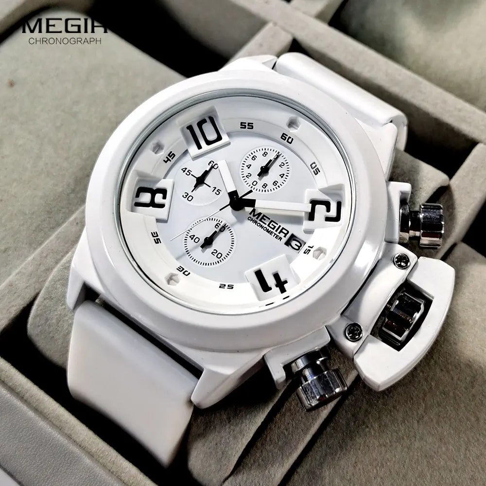 Megir moda masculina pulseira de silicone esporte quartzo relógios de pulso analógico display cronógrafo relógio preto para homem com calendário 2002