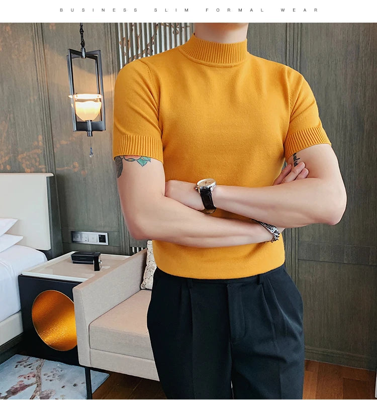 11 cores outono de alta qualidade manga curta malha t camisas dos homens fino sólido pullovers casual esticado camiseta streetwear homme