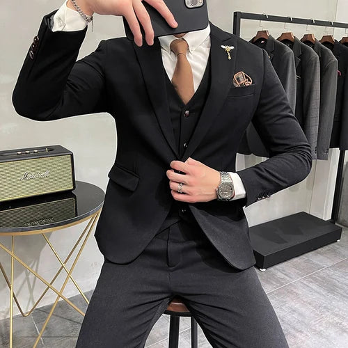 2022 nova marca azul real casual terno dos homens ternos de casamento traje para homens fino ajuste do noivo ternos de casamento smoking blazer + calças colete