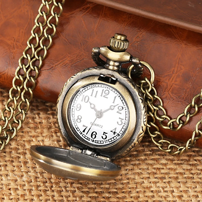 Pouco bronze coroa personagem retro design vintage relógios de bolso para homem com 80cm colar corrente arte antiga colecionáveis