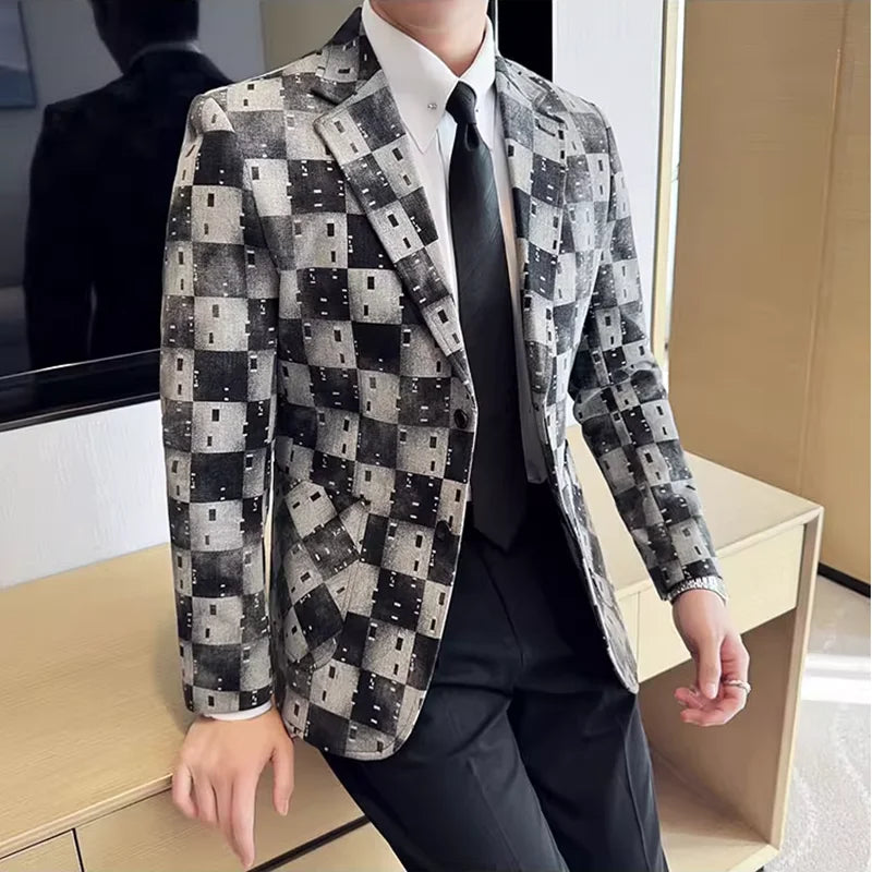 Nova alta qualidade denim jacquard terno jaqueta masculina fino ajuste negócios social formal terno casacos tailcoats roupas masculinas 4xl-m