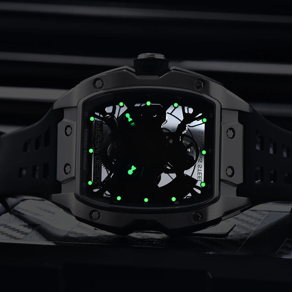 Pagani Design Relógio mecânico masculino, caixa de aço inoxidável impermeável, mostrador luminoso, nova moda, 50m, 2024