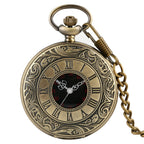 Preto numerais romanos relógio de bolso de quartzo masculino feminino preto oco caso steampunk vintage pingente colar melhores presentes para homens