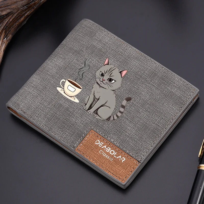 Carteira masculina casual vintage de couro PU com estampa de desenho animado, vários slots para cartões, suporte para estudantes, moda jovem personalizada