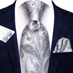 Gravatas masculinas branco sliver hanky abotoaduras conjunto de seda pescoço laços para festa de casamento negócios gravata masculina 2022 nova marca de moda hi-tie