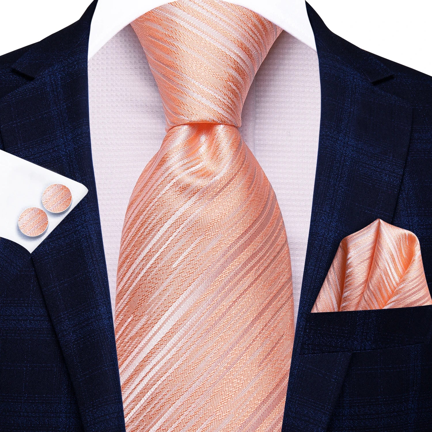 Conjunto clássico de gravata de seda masculino, gravata, listrada azul bordô, lenço elegante, abotoaduras, moda luxo, 3 peças