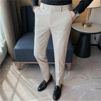 Estilo britânico listrado fino ajuste terno pant homens negócios casual simples vestido calças de alta qualidade social festa de casamento 38-28