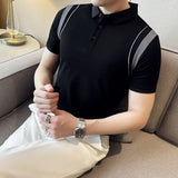 Camisa polo de manga curta emendada masculina 2025 verão de alta qualidade seda gelo fino ajuste casual camiseta topos roupas masculinas 4xl-m