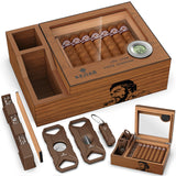 Humidor de charutos com cortador de charutos, cortador em V, conjunto de perfurador, caixa de charutos do Humidor com umidificador e higrômetro digital, caixa de cedro superior de vidro