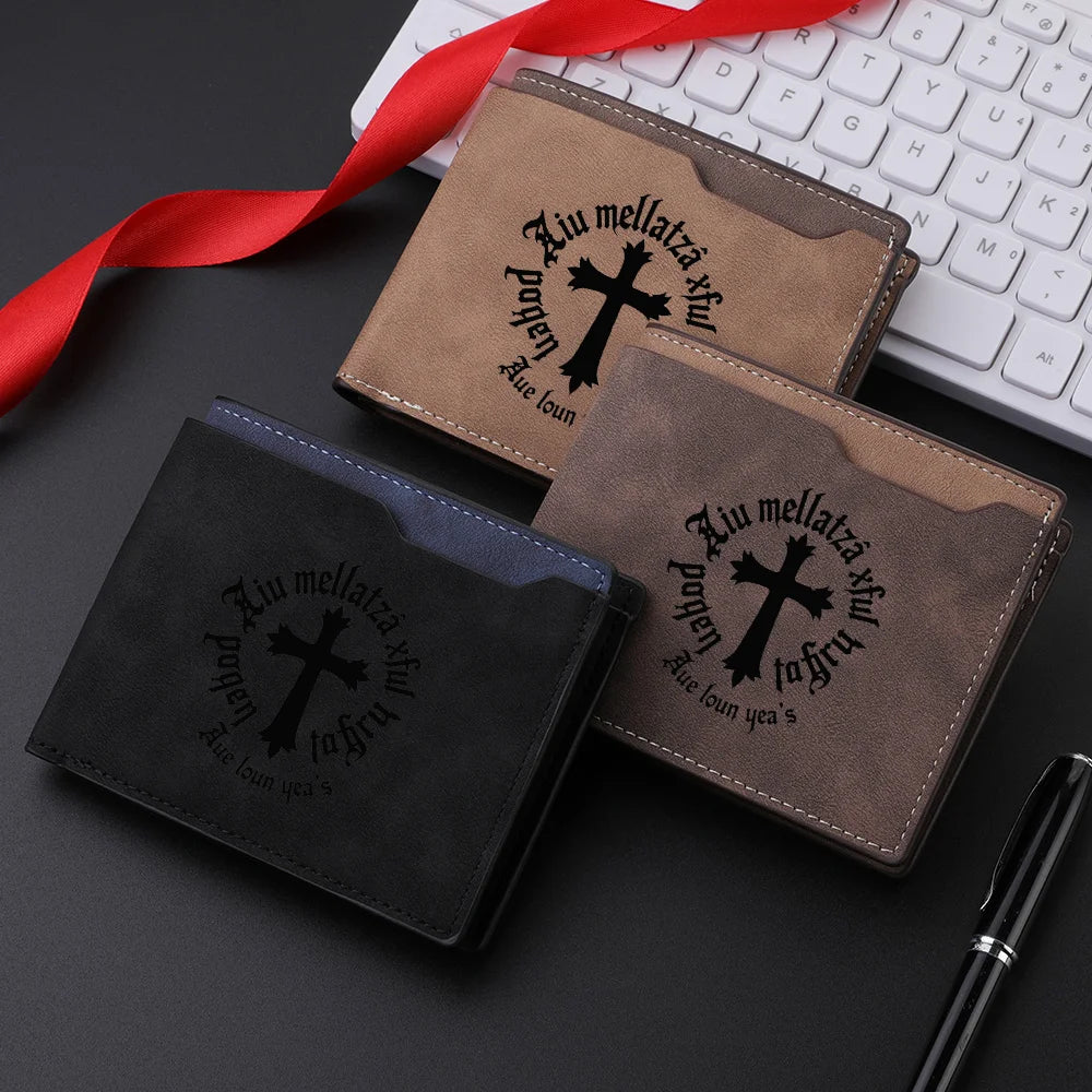 Carteira curta retrô elegante para homens com design de couro PU personalizado porta-dinheiro compacto