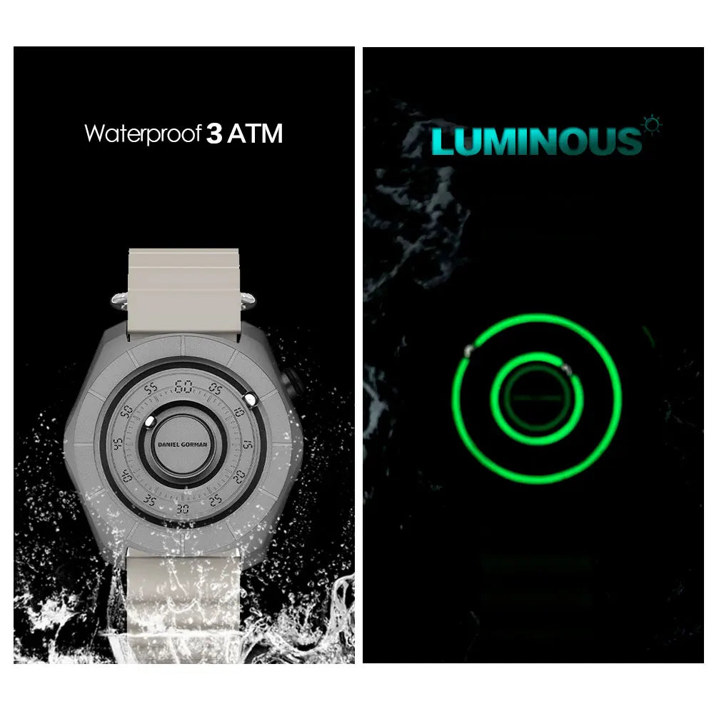 DANIEL GORMAN Relógio Esportivo para Homens Moda Verde Pulseira de Silicone Relógio de Pulso Luminoso À Prova D 'Água com Contas Magnéticas Mãos DG0788