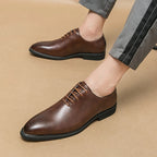 Mocassins de corte baixo apontado masculino, sapato de vestido marrom com renda, sapato de vestido simples, estilo britânico, couro high-end, casual, festa