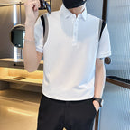 2025 verão nova emenda cor manga curta polos camisa de alta qualidade dos homens seda gelo fino ajuste casual camiseta roupas masculinas 4xl