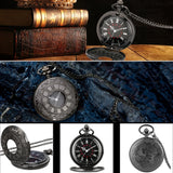 Preto numerais romanos relógio de bolso de quartzo masculino feminino preto oco caso steampunk vintage pingente colar melhores presentes para homens