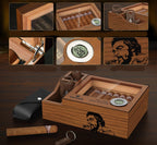 Humidor de charutos com cortador de charutos, cortador em V, conjunto de perfurador, caixa de charutos do Humidor com umidificador e higrômetro digital, caixa de cedro superior de vidro