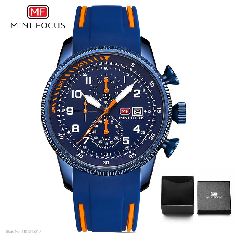 Mini foco esporte relógio de quartzo para homens moda à prova dwaterproof água cronógrafo relógio de pulso com pulseira de silicone azul data automática luminosa 0379