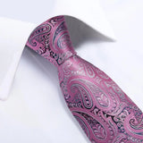 Gravata masculina de luxo 8.5cm rosa paisley seda negócios gravata bolso quadrado abotoadura broche presente de casamento para homem hi-tie designer