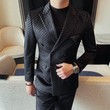 Estilo britânico de luxo masculino duplo breasted sarja terno jaqueta alta qualidade moda negócios fino ajuste noivo festa social terno vestido