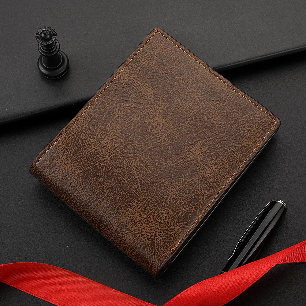 Moda masculina retro negócios carteira curta multi slot para cartão horizontal macio couro do plutônio carteira masculina