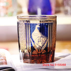 Edo Kiriko Copo de vinho, Verde, Azul, Handmade, Copo de uísque, Gravura do pavão, Beber copo, Estilo japonês, Luxo