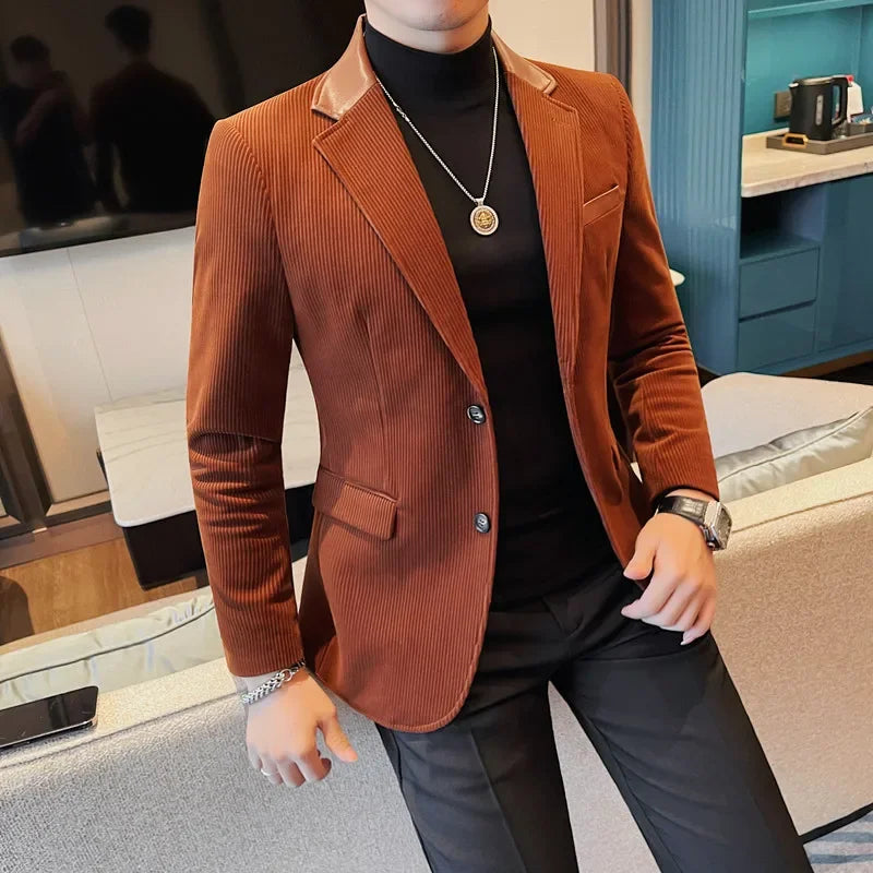 Outono inverno veludo terno casaco para homens coreano elegante fino ajuste negócios formal vestido casacos noivo casamento smoking terno jaqueta