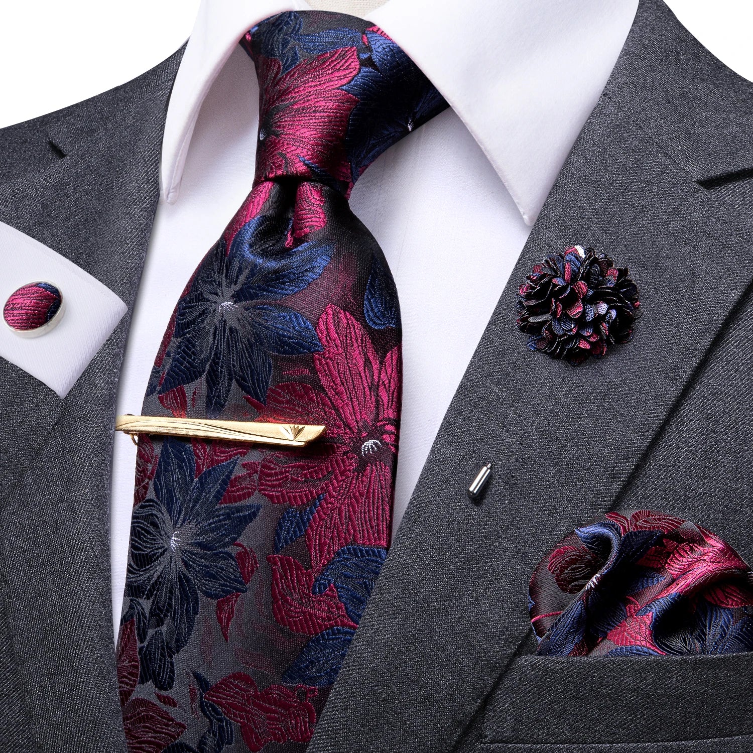 Gravata amarela marrom Paisley para homens, clipe de seda masculino, gravata de luxo, conjunto de abotoaduras, presente de casamento formal