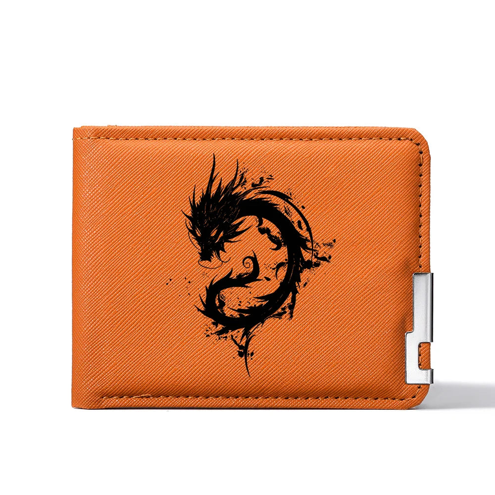 Carteira masculina elegante de alta qualidade com padrão de dragão preto compacto leve durável bolsa masculina
