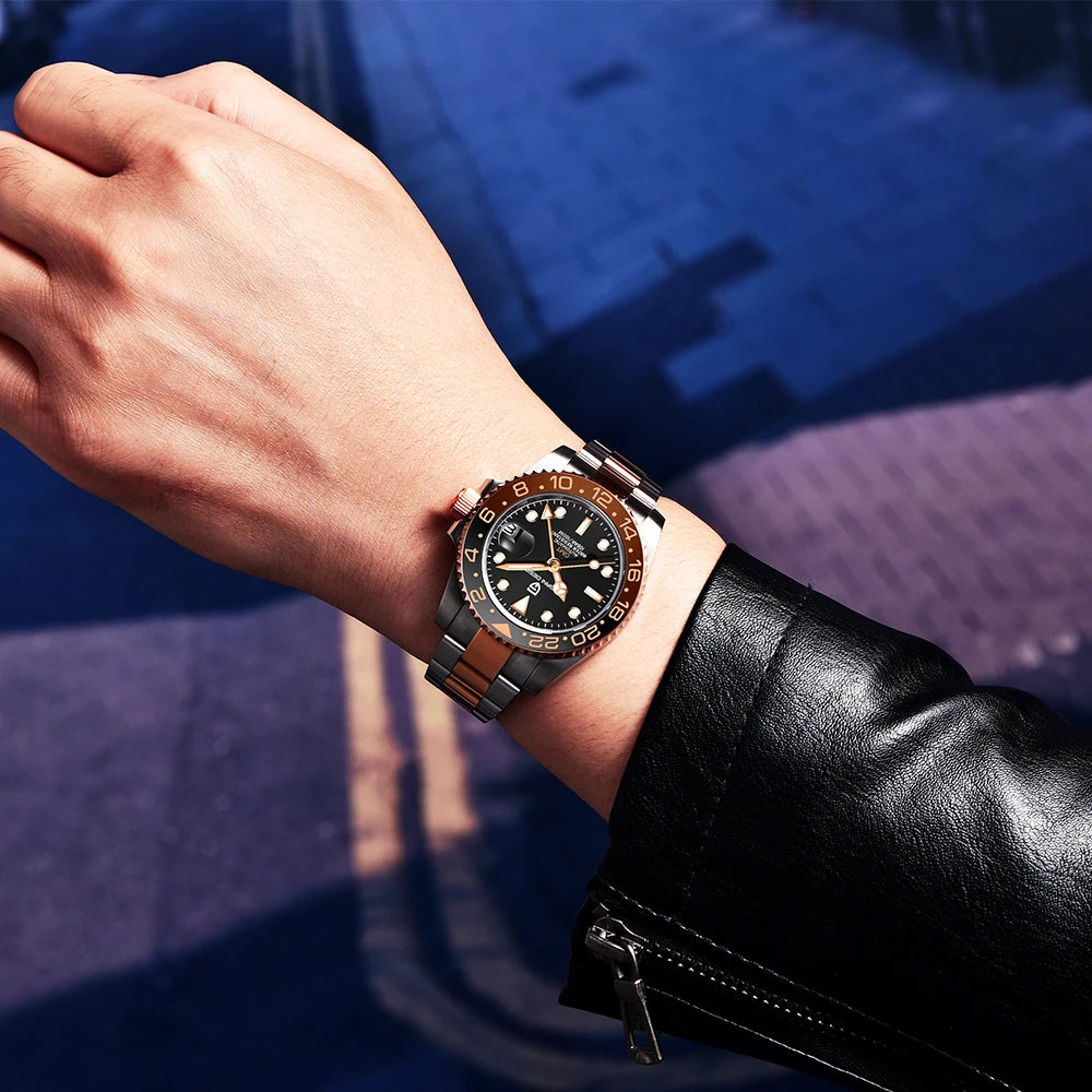 Pagani design 40mm nh34 relógio mecânico totalmente automático masculino luxo vidro safira 40mm cerâmica gmt relógio 100m à prova dwaterproof água