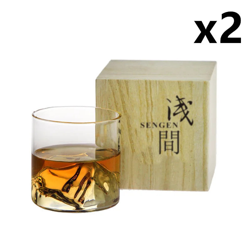 Japão 3d montanha uísque vidro glaciar antigo uísque rock copos uísque-vidro caixa de presente de madeira copo de vodka copo de vinho