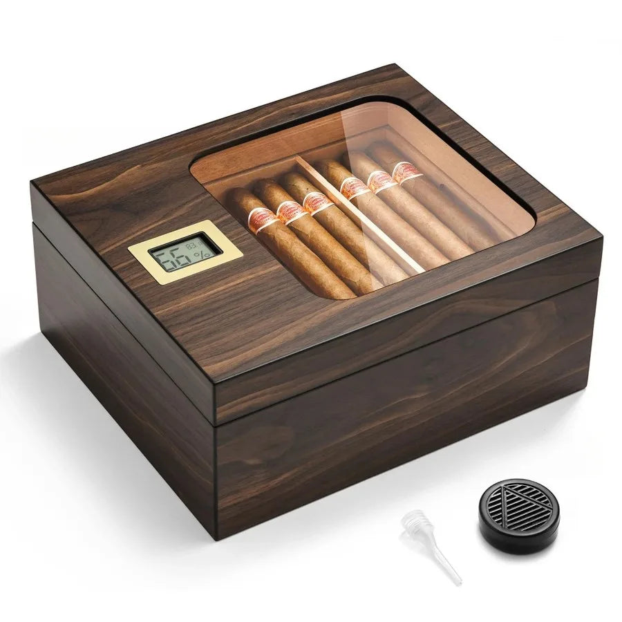 Umidificador de charutos de madeira elegante portátil caso de charuto umidificador higrômetro titular de charuto ideal para armazenamento de charutos acessórios para fumar