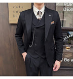 (Jaquetas + calças + colete) homens de alta qualidade fino ajuste festa smoking 3 peças moda duplo breasted colete design casamento terno social