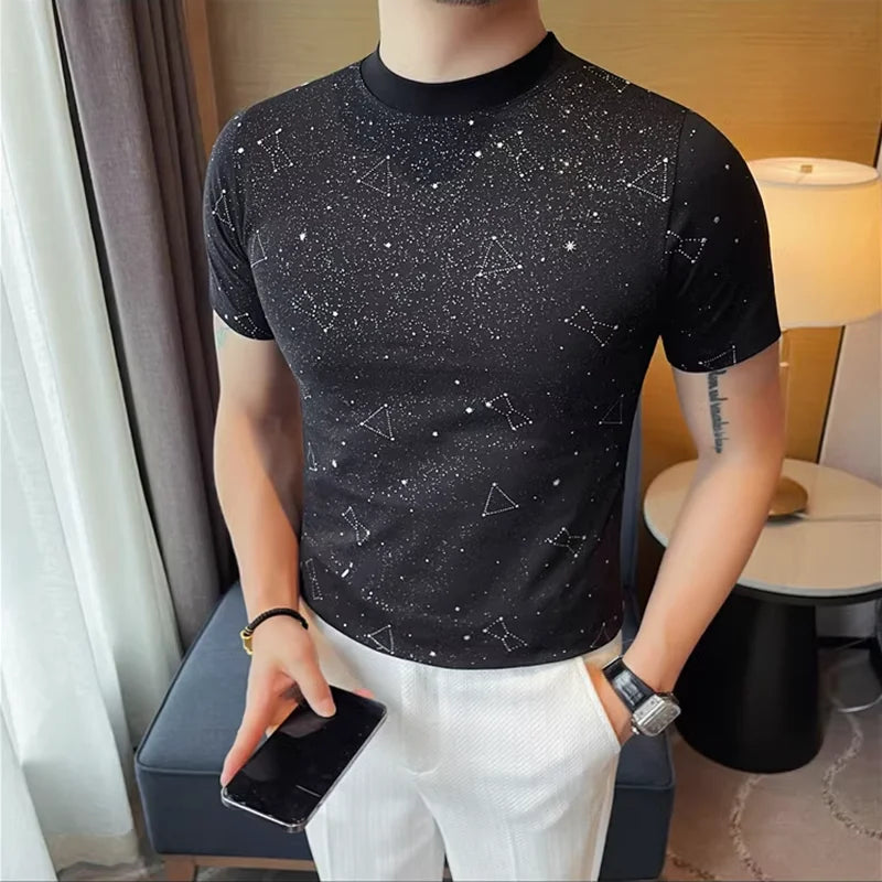 Verão masculino em pó revestido t camisas moda o-pescoço manga curta casual respirável camiseta roupas masculinas 4xl-m