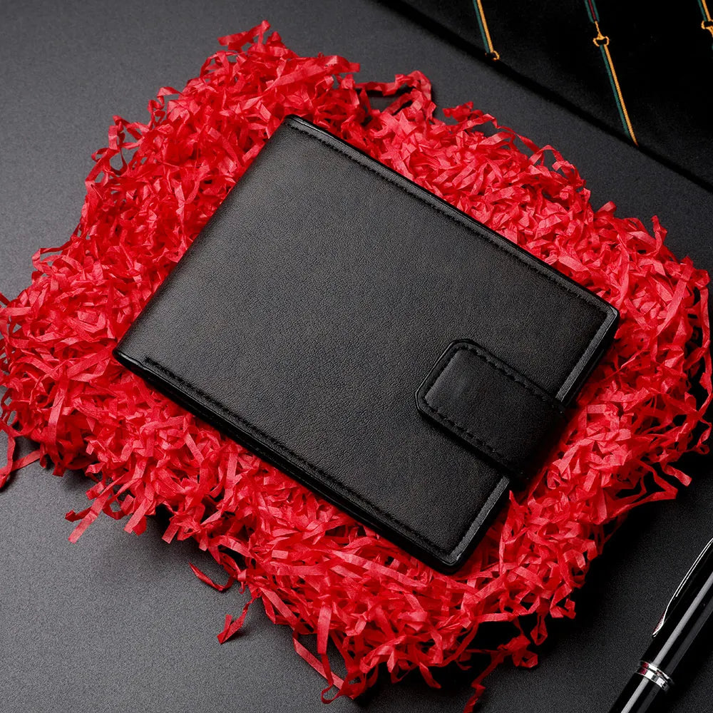 Carteira curta masculina casual vintage com vários compartimentos para cartões, bolso para moedas e fecho de botão