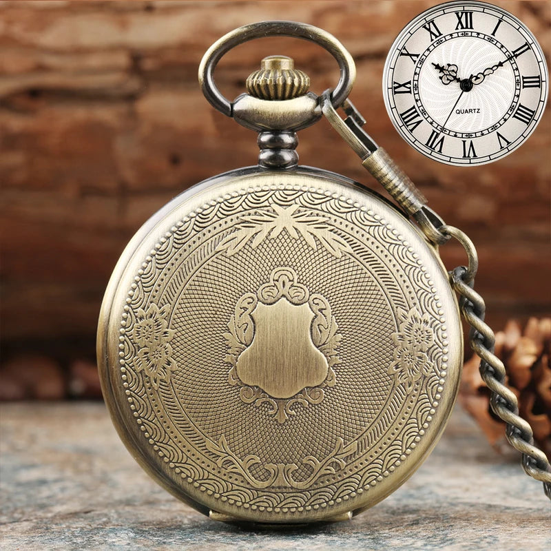 Luxo prata escudo coroa padrão relógio de bolso de quartzo moda colar pingente corrente jóias presente steampunk relógio para homem