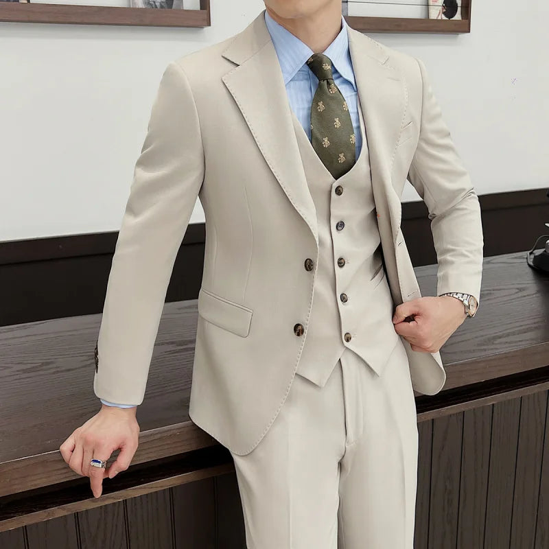 Terno fino e monocromático masculino, conjunto de três peças, smoking de casamento para noivo, colete e calça luxuosa, moda alta, estilo italiano