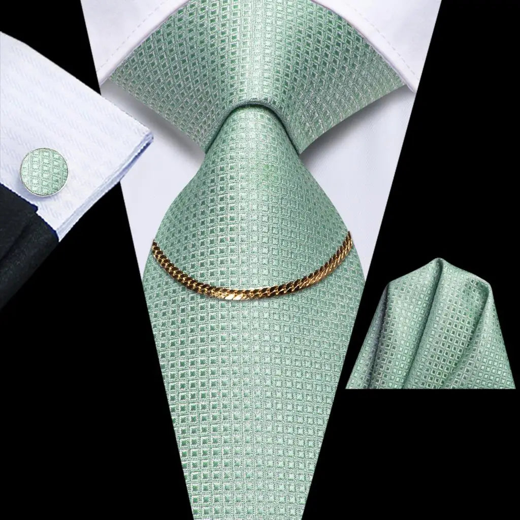 Hi-Tie-Gravatas de seda xadrez de luxo masculinas, conjunto de abotoaduras, design preto, presente de casamento, corrente de gravata moda