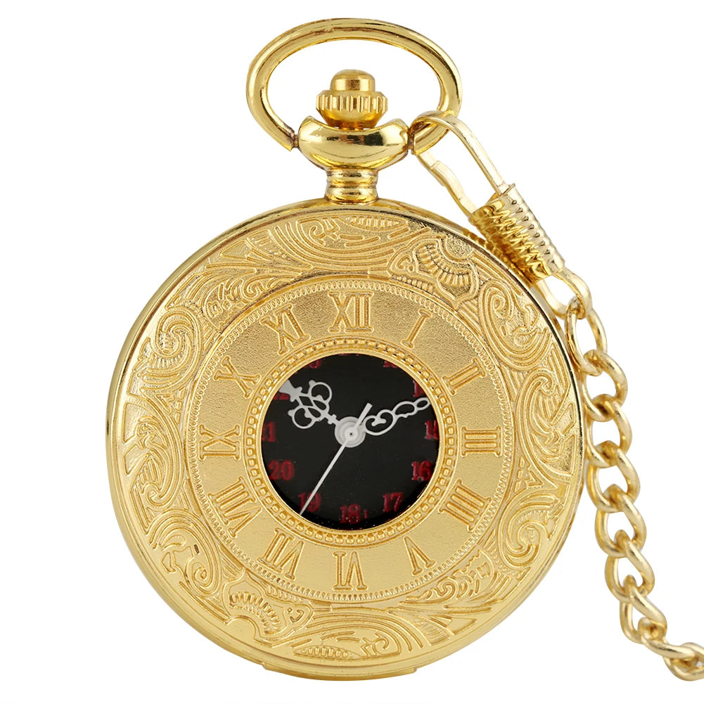 Preto numerais romanos relógio de bolso de quartzo masculino feminino preto oco caso steampunk vintage pingente colar melhores presentes para homens