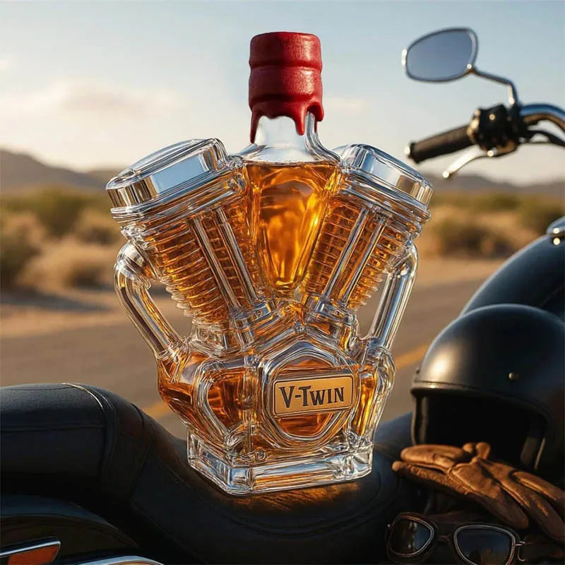Nova garrafa de uísque v8 garrafa de motor de motocicleta vintage vidro decorado v-tipo duplo-motor uísque sóbrio barware