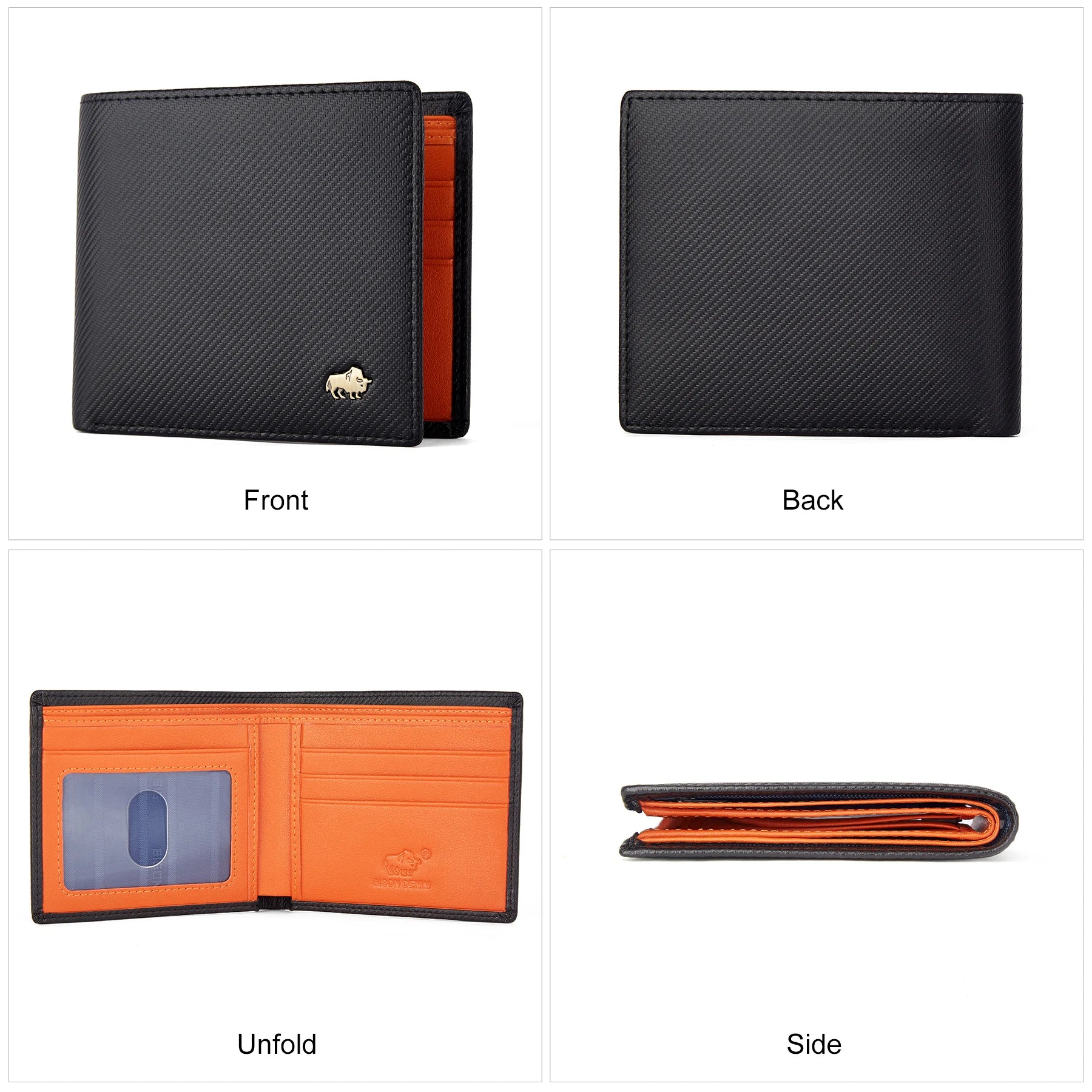 Bison denim alta qualidade de fibra carbono carteira masculina rfid bloqueio titular do cartão carteira curta melhor presente namorado marido pai bolsa